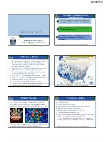 12/30/2013 This Weeks Learning Objectives You will be able to   Describe the impact of