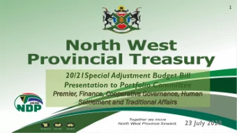 20/21Special Adjustment Budget Bill  Presentation to Portfolio Committee  Premi  mier,  , Fin