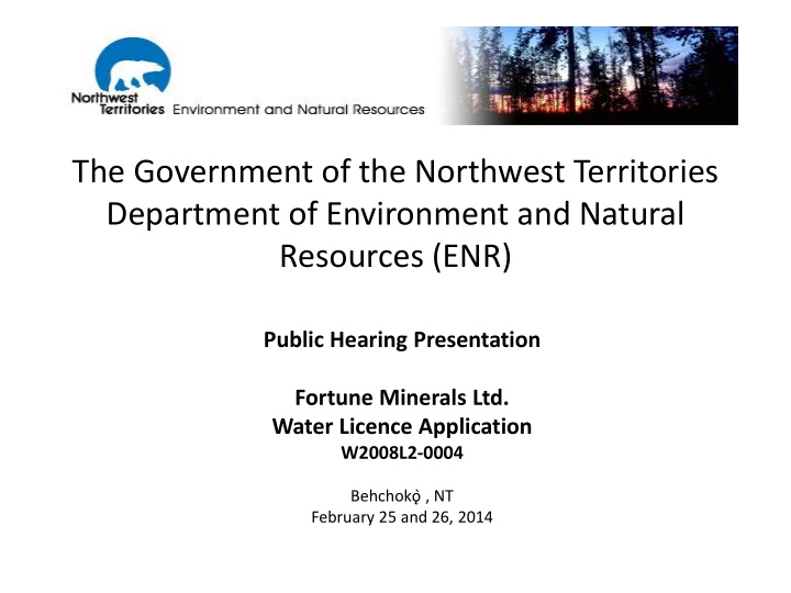 the government of the northwest territories department of