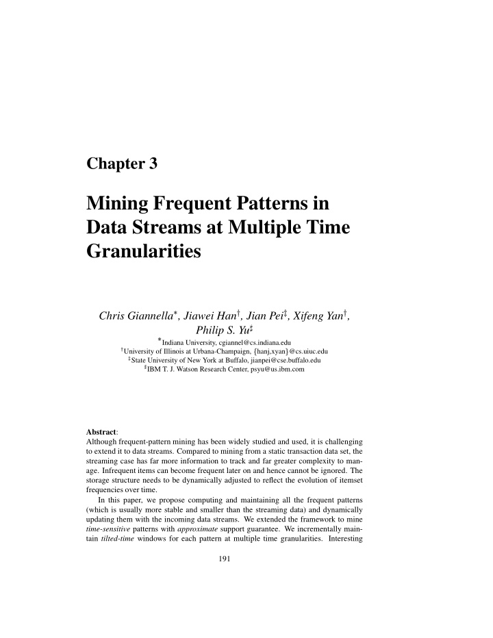 mining frequent patterns in data streams at multiple time