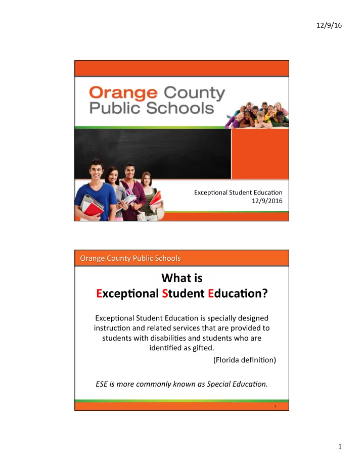 what is excep onal student educa on