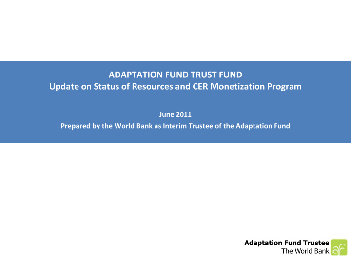 adaptation fund trust fund update on status of resources