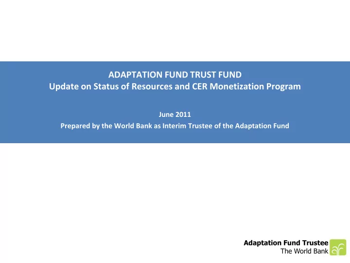 adaptation fund trust fund update on status of resources
