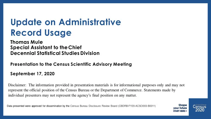 update on administrative record usage
