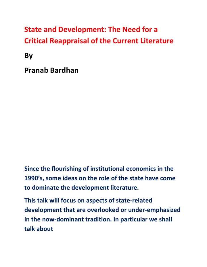 state and development the need for a critical reappraisal