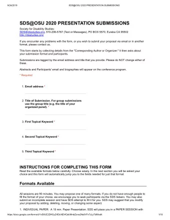 SDS@OSU 2020 PRESENTATION SUBMISSIONS  Society for Disability Studies:  SDS@disstudies.org,