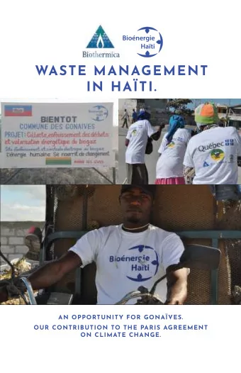 WASTE MANAGEMENT  IN HATI.  AN OPPORTUNITY FOR GONAVES.  OUR CONTRIBUTION TO THE PARIS
