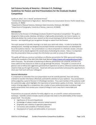 Soil Science Society of America  Division S-5, Pedology  Guidelines for Posters and Oral