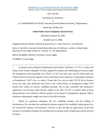 455 F.3d 106  Yuanliang LIU, Petitioner,  v.  U.S. DEPARTMENT OF JUSTICE, Attorney General Alberto