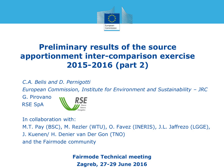 preliminary results of the source apportionment inter