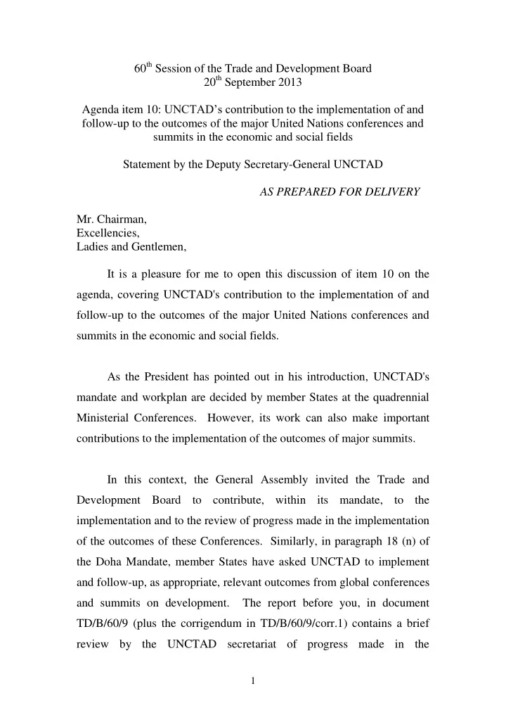 60 th session of the trade and development board 20 th