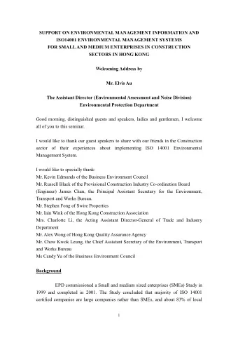 SUPPORT ON ENVIRONMENTAL MANAGEMENT INFORMATION AND  ISO14001 ENVIRONMENTAL MANAGEMENT SYSTEMS  FOR