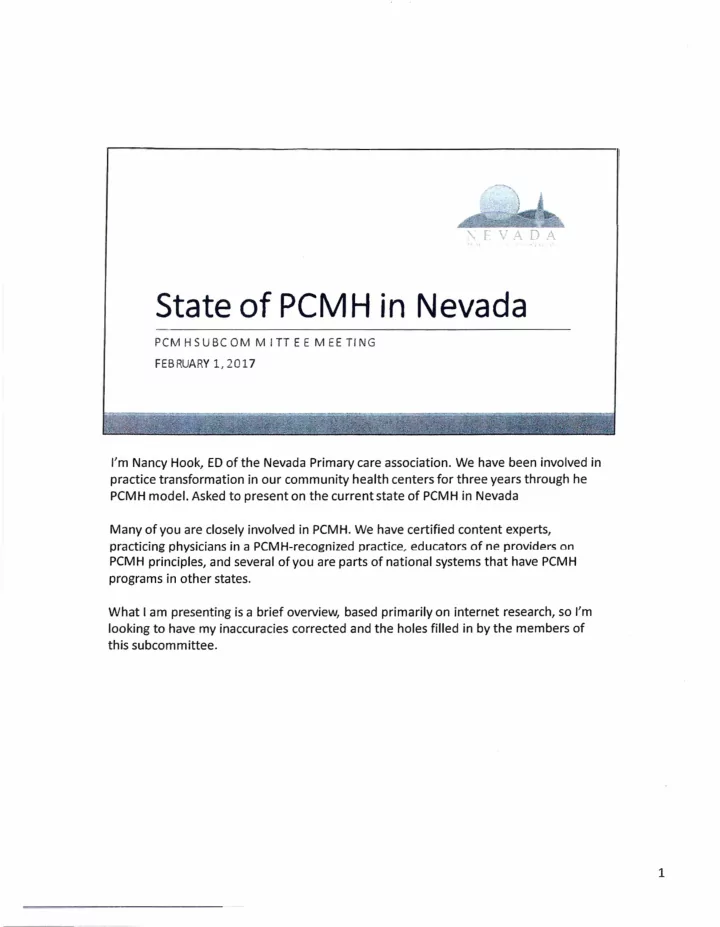 state of pcmh in nevada