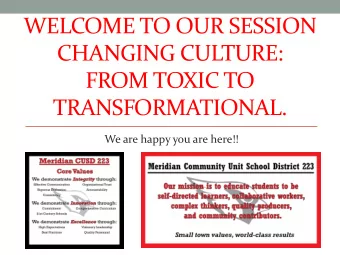 WELCOME TO OUR SESSION  CHANGING CULTURE:  FROM TOXIC TO  TRANSFORMATIONAL.  We are happy you are