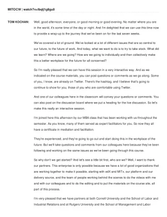 MITOCW | watch?v=lbqlj1g8gu0  TOM KOCHAN:  Well, good afternoon, everyone, or good morning or good