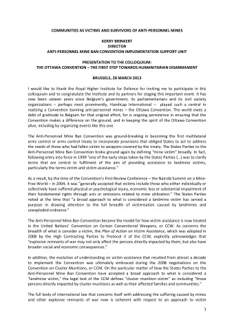COMMUNITIES AS VICTIMS AND SURVIVORS OF ANTI-PERSONNEL MINES  KERRY BRINKERT  DIRECTOR
