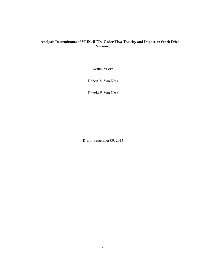 analysis determinants of vpin hft s order flow toxicity