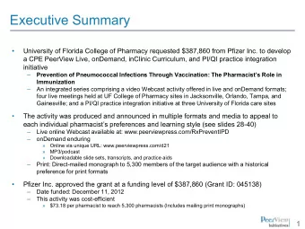 Executive Summary    University of Florida College of Pharmacy requested $387,860 from Pfizer