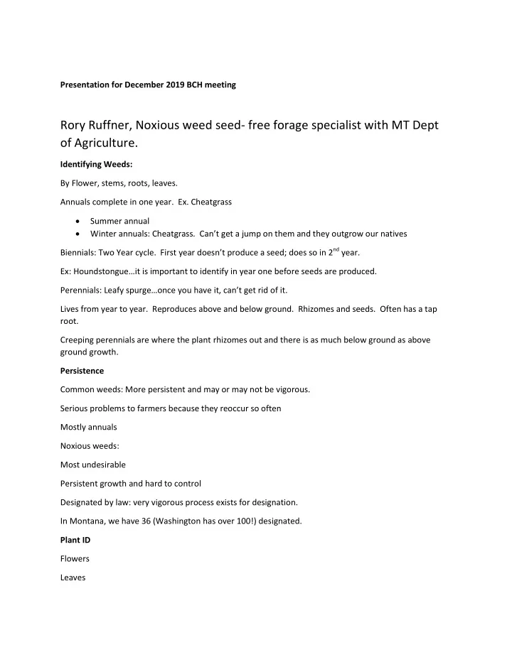 rory ruffner noxious weed seed free forage specialist