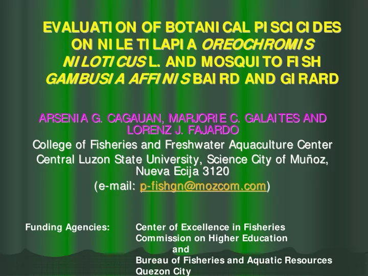 evaluati on of botani cal pi sci ci des evaluati on of