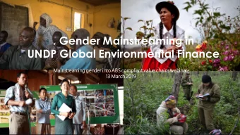 . Gender Mainstreaming in  UNDP Global Environmental Finance  Mainstr  treaming gender  r into  to
