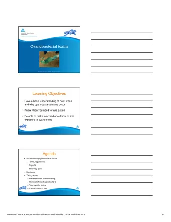 Cyanobacterial toxins Workshop developed by RCAP/AWWA and funded by the USEPA  Learning Objectives