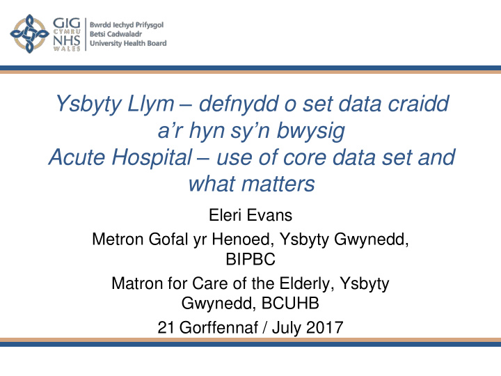 ysbyty llym defnydd o set data craidd