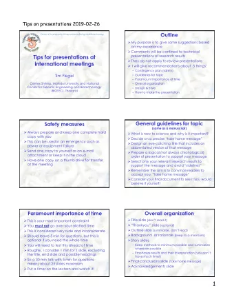 1  Tips on presentations 2019-02-26  General guidelines  Choose a simple slide format with
