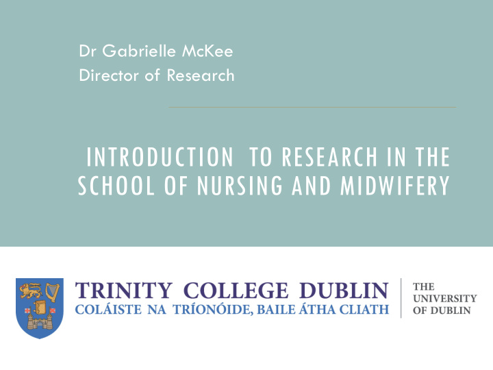 introduction to research in the school of nursing and