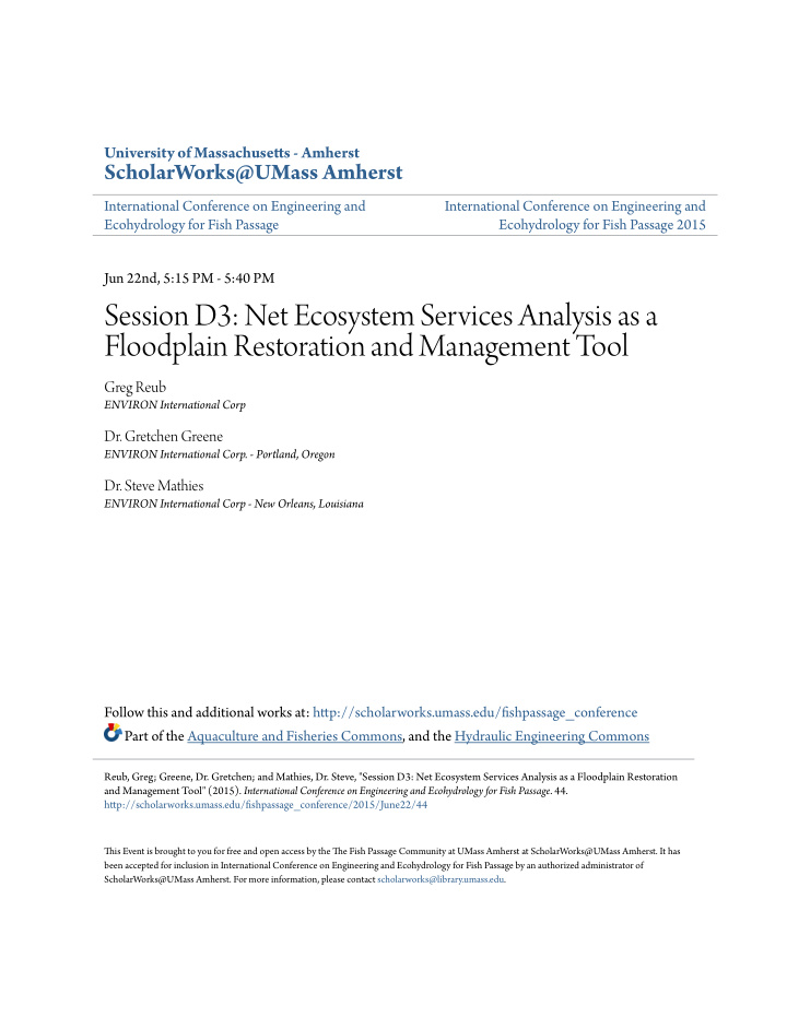 session d3 net ecosystem services analysis as a