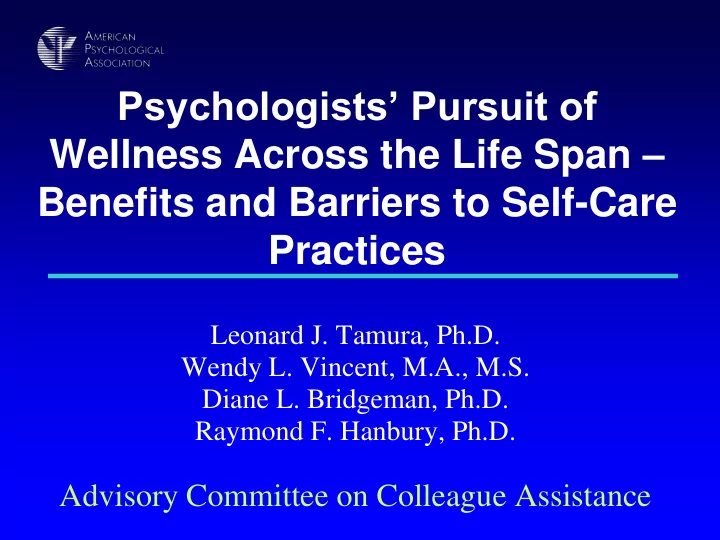 psychologists pursuit of wellness across the life span