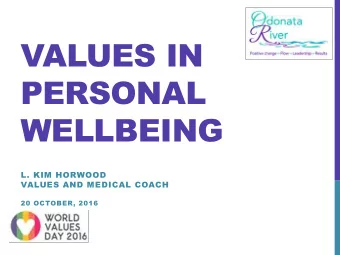 WELLBEING  L. KIM HORWOOD  VALUES AND MEDICAL COACH  20 OCTOBER, 2016  AGENDA  Resilience and