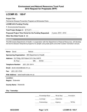 LCCMR ID: 195-F  Project Title:  Tick-borne Disease Prevention Programs at Minnesota Parks  LCCMR