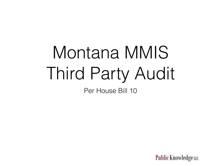 montana mmis third party audit