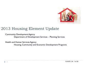 2013 Housing Element Update  Community Development Agency Department of Development Services