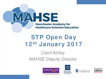 STP Open Day 12 th January 2017  Carol Ainley  MAHSE Deputy Director  What are Healthcare
