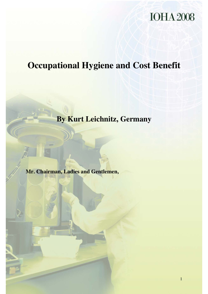 occupational hygiene and cost benefit