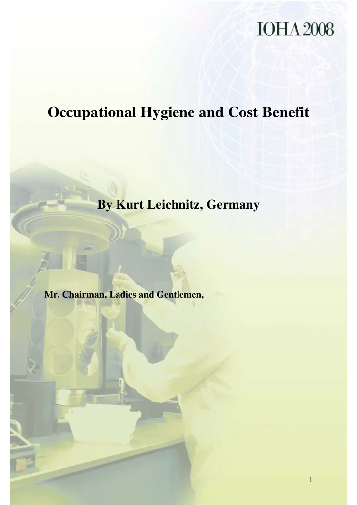 occupational hygiene and cost benefit