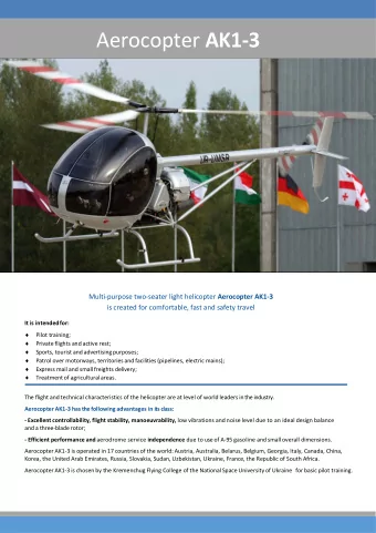 Aerocopter AK1  3 Multi  purpose two  seater light helicopter Aerocopter AK1  3 is