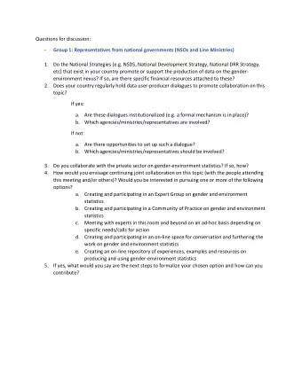 Questions for discussion: -  Group 1: Representatives from national governments (NSOs and Line