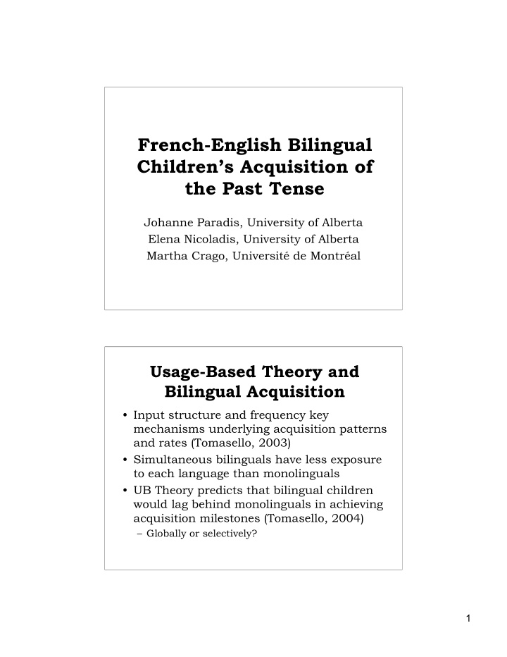 french english bilingual children s acquisition of the