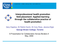 interprofessional health promotion field placement