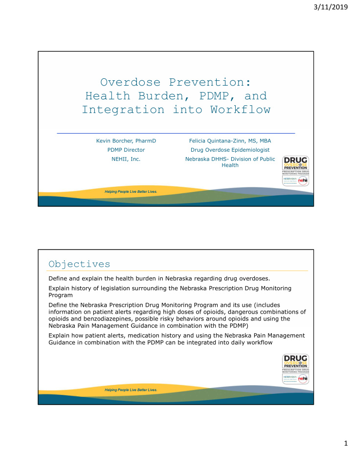 overdose prevention health burden pdmp and integration