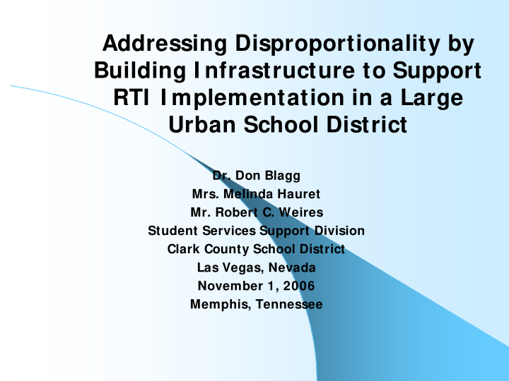addressing disproportionality by building i nfrastructure
