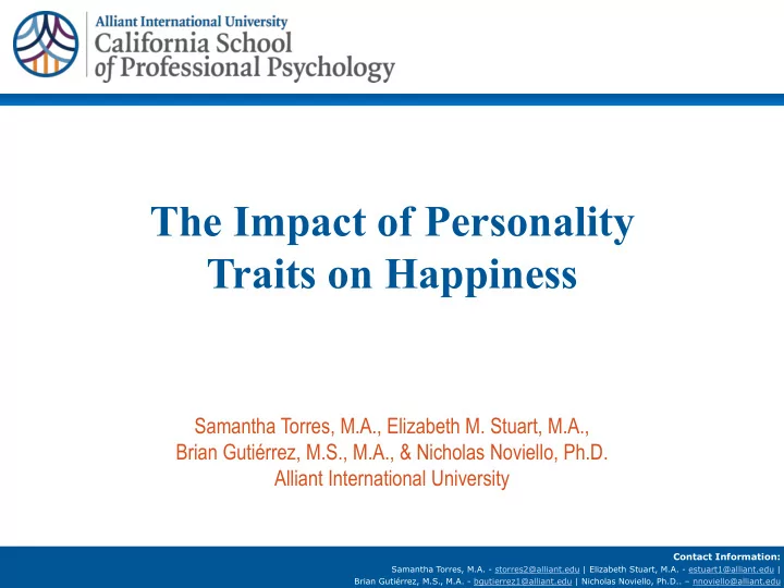 the impact of personality traits on happiness