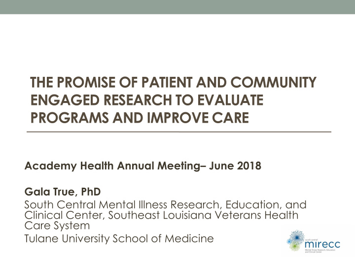 programs and improve care