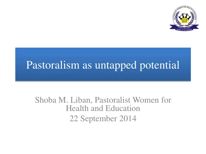 pastoralism as untapped potential