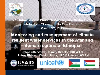 Monitoring and management of climate  resilient water services in the Afar and  Somali regions of