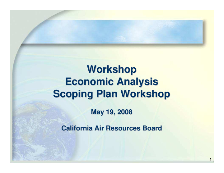 workshop workshop economic analysis economic analysis