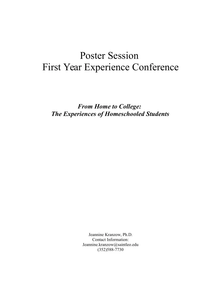 poster session first year experience conference